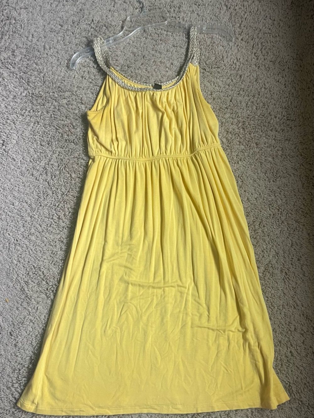 Womens Yellow Braided-Trim Sundress